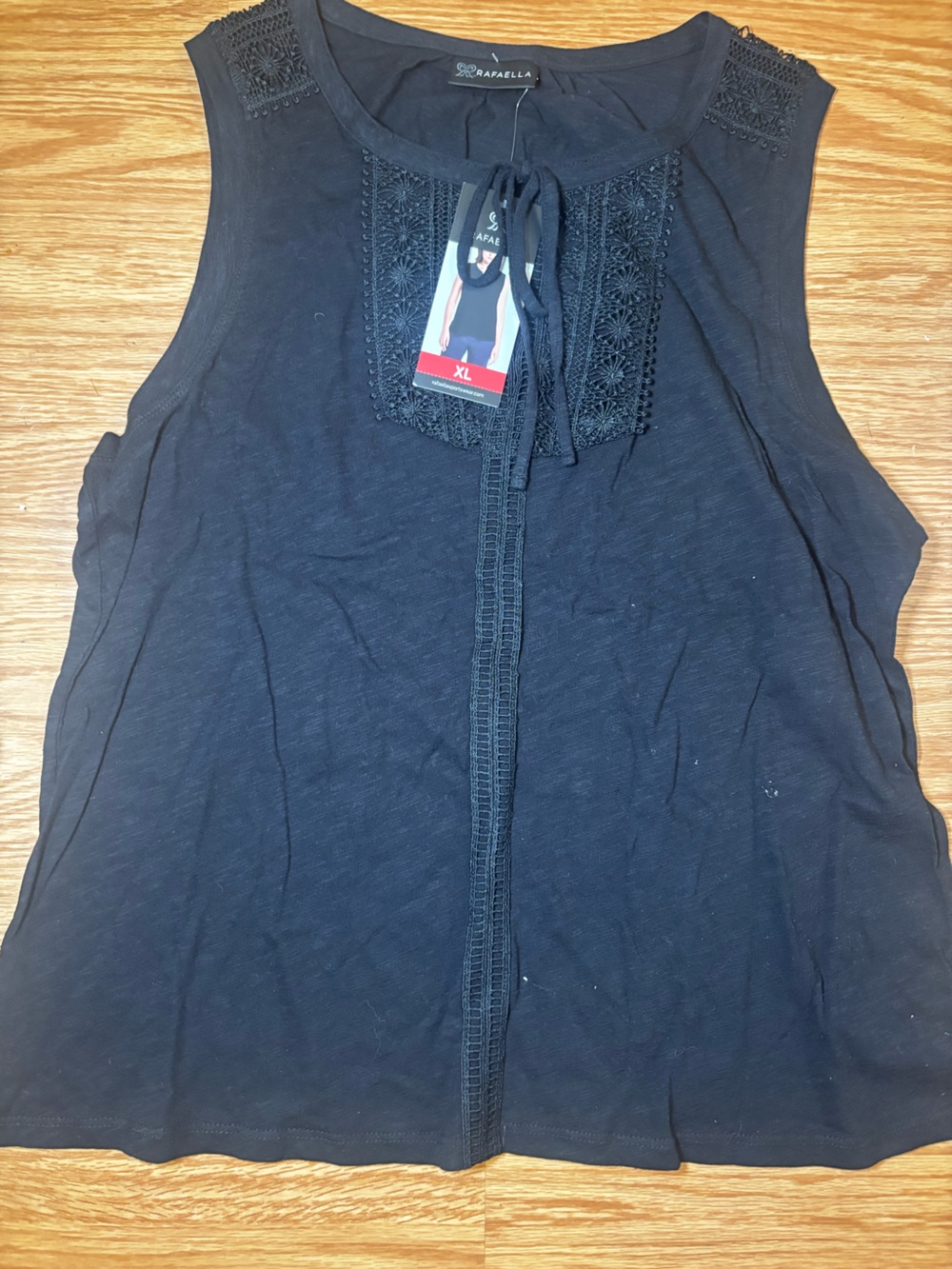 Rafaella Black Sleeveless Tank with Crochet Trim